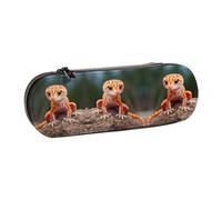 KOUUIP Sand Leopard Gecko Print Leather Pencil Case with Internal Pen Clips, Waterproof Gadget Organizer for Men & Women