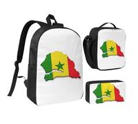 KOUUIP Senegal Flag Map print Backpacks With Lunch Pack Pencil Case 3pcs, Lightweight Bookbag Unisex for Traveling