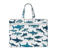 KOUUIP Shark Pattern with Various Gestures Canvas Document Bag with Print 10.6 * 15 Inch, 2 Zipper Pockets, Clutter-Free for Office Files