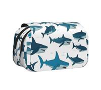KOUUIP Shark Pattern with Various Gestures Cute Pencil Case Flip Double-Layer Oxford Cloth Pencil Pouch with Large Capacity,Pencil Case Organizer