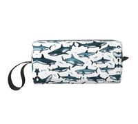 KOUUIP Shark Pattern with Various Gestures print Large Capacity Travel Makeup Case Organizer Makeup Bag Portable Cosmetic Bag For Women, White, One Size