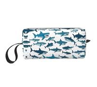 KOUUIP Shark Pattern with Various Gestures print Large Capacity Travel Makeup Case Organizer Makeup Bag Portable Cosmetic Bag For Women, White, One Size