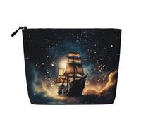 KOUUIP Ship on the Blue Ocean print Cute Travel Toiletry Bag Makeup Bag Organizer Pouch,Travel Size Toiletries Bag for Women, Black, One Size