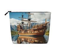 KOUUIP Ship on the Blue Ocean print Cute Travel Toiletry Bag Makeup Bag Organizer Pouch,Travel Size Toiletries Bag for Women, Black, One Size
