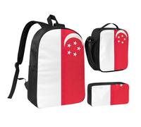 KOUUIP Singapore Flag print Backpacks With Lunch Pack Pencil Case 3pcs, Lightweight Bookbag Unisex for Traveling