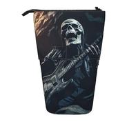 KOUUIP Skull Rock Roll Skeleton Bone print Telescopic Pencil Bag Pen Holder Stationery Case, Stand-up Retractable Bag Standing Organizer