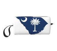 KOUUIP South Carolina Flag Map print Large Capacity Travel Makeup Case Organizer Makeup Bag Portable Cosmetic Bag For Women, White, One Size
