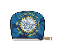 KOUUIP South Dakota Flag Map print Womens Credit Card Holder Wallet Zip Leather Card Case Card Holder Unisex For Men And Women, White, One Size