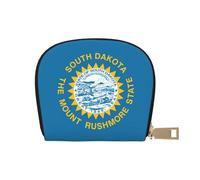 KOUUIP South Dakota Flag print Womens Credit Card Holder Wallet Zip Leather Card Case Card Holder Unisex For Men And Women, White, One Size