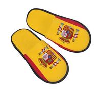 KOUUIP Spanish flag Compact Travel Slippers, Plush Foldable Indoor Slippers for Hotel Spa and Guest Winter Use, Black, 5