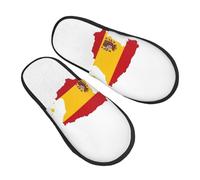 KOUUIP Spanish Flag Map Compact Travel Slippers, Plush Foldable Indoor Slippers for Hotel Spa and Guest Winter Use