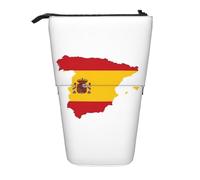 KOUUIP Spanish Flag Map print Telescopic Pencil Bag Pen Holder Stationery Case, Stand-up Retractable Bag Standing Organizer