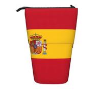 KOUUIP Spanish Flag Telescopic Pencil Case Pen Holder Stationery Case Stand Up Pouch Retractable Bag Stand Organizer, black, standard size