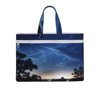 KOUUIP Starry Sky Meteor Stars Canvas Document Bag with Print 10.6 * 15 Inch, 2 Zipper Pockets, Clutter-Free for Office Files