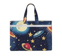 KOUUIP Starry Sky Universe Space Canvas Document Bag with Print 10.6 * 15 Inch, 2 Zipper Pockets, Clutter-Free for Office Files