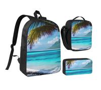 KOUUIP Tahiti Beach print Backpacks With Lunch Pack Pencil Case 3pcs, Lightweight Bookbag Unisex for Traveling