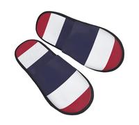 KOUUIP Thailand Flag Compact Travel Slippers, Plush Foldable Indoor Slippers for Hotel Spa and Guest Winter Use, Black, 5