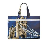 KOUUIP Tower Bridge in London Canvas Document Bag with Print 10.6 * 15 Inch, 2 Zipper Pockets, Clutter-Free for Office Files