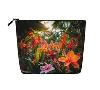 KOUUIP Tropical Flower print Cute Travel Toiletry Bag Makeup Bag Organizer Pouch,Travel Size Toiletries Bag for Women, Black, One Size