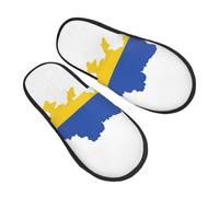 KOUUIP Ukraine Flag Map Compact Travel Slippers, Plush Foldable Indoor Slippers for Hotel Spa and Guest Winter Use, Black, 5
