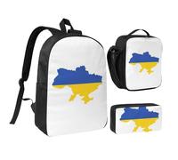 KOUUIP Ukraine Flag Map print Backpacks With Lunch Pack Pencil Case 3pcs, Lightweight Bookbag Unisex for Traveling