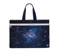 KOUUIP Universe Stars Galaxy Canvas Document Bag with Print 10.6 * 15 Inch, 2 Zipper Pockets, Clutter-Free for Office Files