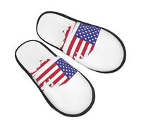 KOUUIP USA Flag Map Compact Travel Slippers, Plush Foldable Indoor Slippers for Hotel Spa and Guest Winter Use, Black, 5