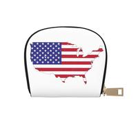KOUUIP USA Flag Map print Womens Credit Card Holder Wallet Zip Leather Card Case Card Holder Unisex For Men And Women, White, One Size