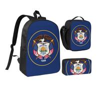 KOUUIP Utah Flag print Backpacks With Lunch Pack Pencil Case 3pcs, Lightweight Bookbag Unisex for Traveling