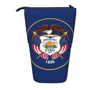 KOUUIP Utah Flag print Telescopic Pencil Bag Pen Holder Stationery Case, Stand-up Retractable Bag Standing Organizer