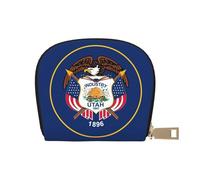 KOUUIP Utah Flag print Womens Credit Card Holder Wallet Zip Leather Card Case Card Holder Unisex For Men And Women, White, One Size