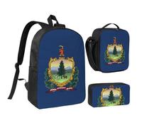 KOUUIP Vermont State Flag print Backpacks With Lunch Pack Pencil Case 3pcs, Lightweight Bookbag Unisex for Traveling