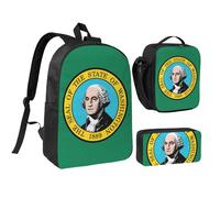 KOUUIP Washington Flag print Backpacks With Lunch Pack Pencil Case 3pcs, Lightweight Bookbag Unisex for Traveling