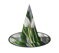KOUUIP White Tulips Flowers Print Women Witch Hat - Cosplay Party Costume Accessory For - Halloween Party Decor Costume