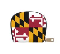 KOUUIP Womens Leather Credit Card Holder Wallet with Zipper Maryland State Flag Design Unisex for Men and Women, White, One Size, white, One Size