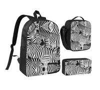 KOUUIP Zebra print Backpacks With Lunch Pack Pencil Case 3pcs, Lightweight Bookbag Unisex for Traveling