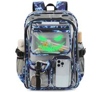 Kouxunt Clear Backpack for Boys Men, Cool Luminous Anime PVC Transparent Backpacks for School Stadium Travel, Funny Face, L