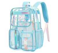 Kouxunt Clear Backpack for Girls Women, PVC Transparent School Backpacks See Through Bookbag for Stadium Sport Travel, Sky Blue, L, Modern