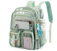 Kouxunt Clear Backpack Heavy Duty Transparent Backpacks Stadium Approved for School Work Sport Travel, Matcha Green, Modern