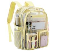 Kouxunt Clear Backpack Heavy Duty Transparent Backpacks Stadium Approved for School Work Sport Travel, Light Yellow, L
