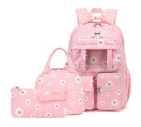 Kouxunt Daisy School Backpack for Teens Girls, 3PCS Refrigerator Door Backpacks with Insulated Lunch Box Pencil Bag for Kids Women Students (Pink)