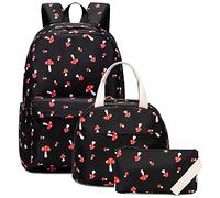 Kouxunt Mushroom Girls School Backpacks for Kids Teens, 3-in-1 School Bag Bookbags Set with Lunch Bag Pencil Case