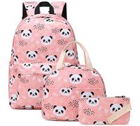 Kouxunt Panda Girls School Backpacks for Kids Teens, 3-in-1 School Bag Bookbags Set with Lunch Bag Pencil Case (Pink)