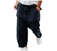 KOUYA Men's cargo trousers, loose, retro street style, plain plus size trousers, navy, M
