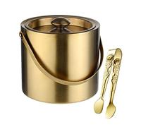 Kovake Ice Bucket Gift Kit, Stainless Steel Double Walled Insulated Round Ice Bucket with Ice Tongs and Lid, Perfect for Home Bars, Pubs, Restaurants, BBQs and Picnics (2 Litre, Gold)