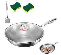 Kovali Titan Bratpfanne with Lid 20/24/26/28/30/32/34 cm 3-Layers Pure Titanium Pan&Pot Thickened Scratch-Resistant Uncoated Non-Stick Hammered Cookware (Round Bottom, 32cm)