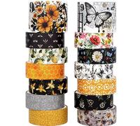 KOVANO Washi Tape Set with 14 Rolls, Vintage Bee Floral Butterfly Botanical Washi Tape, Yellow Black Decorative Ribbons for Scrapbooking Supplies, Trash Diary, Journal with Ma