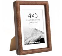 KovaScape 4x6 Picture Frame, Solid Oak Wood Photo Frame with Tempered Real Glass, Includes White Mount for 3.5x5 Photo, Rounded Corner Design, For Wall Hanging or Tabletop Display