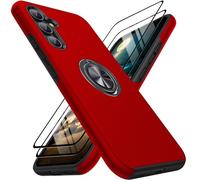 KOVASIA for Galaxy A54 5G Case, for Samsung A54 Phone Case Shockproof with 2 Pack Screen Protector, 360°Magnetic Rotating Kickstand A54 Shockproof Protective Cover -6.4''(TPU + PC, Red)