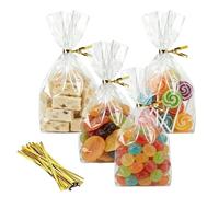 Kovauro 100 Pcs Cellophane Treat Bags 6x10 Inches, Thickened 2.8 Mils Clear Cellophane Bags with Twist Ties, Heavy Duty OPP Plastic Goodie Bags for Pretzels, Cookies, Popcorn, Bakery & Party Favors
